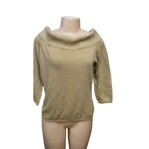 Cm Collection Women Off Shoulder Sweater Size M Gold Metallised Cotton And Polye - Picture 1 of 3